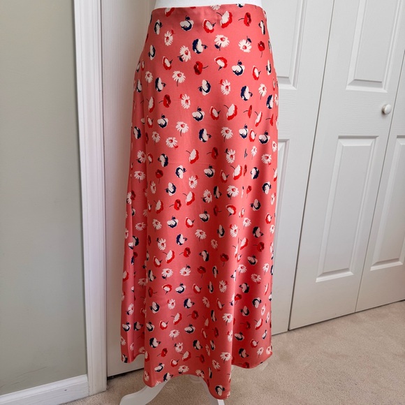LOFT Daisy Floral Satin Midi Slip Skirt Coral Orange Side Slit NWT M - Picture 5 of 16